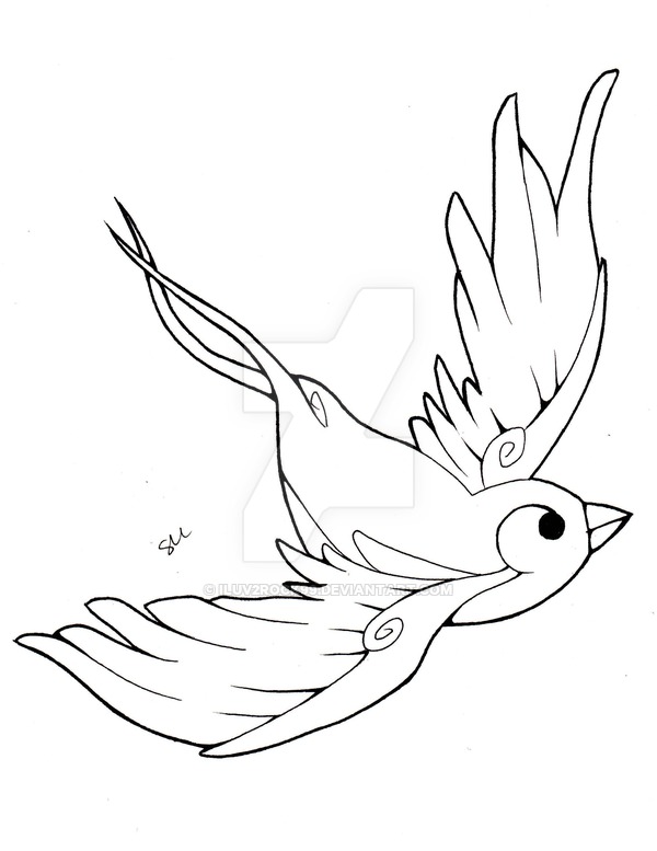 600x777 Sparrow Line Drawing - Sparrow Line Drawing