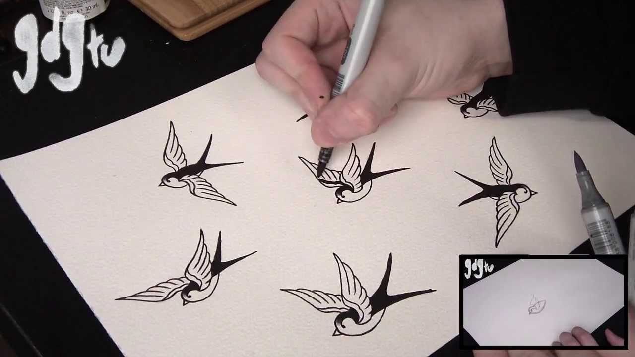 1280x720 Old School Swallow Sparrow Tattoo Flash Shading And Colouring - Sparrow Tattoo Drawing