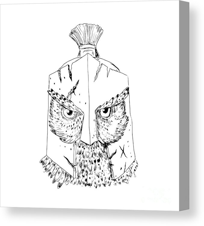 678x750 Horned Owl Spartan Helmet Drawing Canvas Print Canvas Art - Spartan Drawing