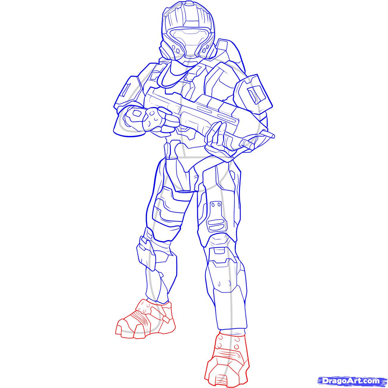 1301x1301 How To Draw A Halo Spartan, Step - Spartan Soldier Drawing