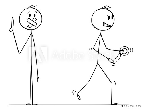 500x383 cartoon stick drawing conceptual illustration of man - Speaking Drawing