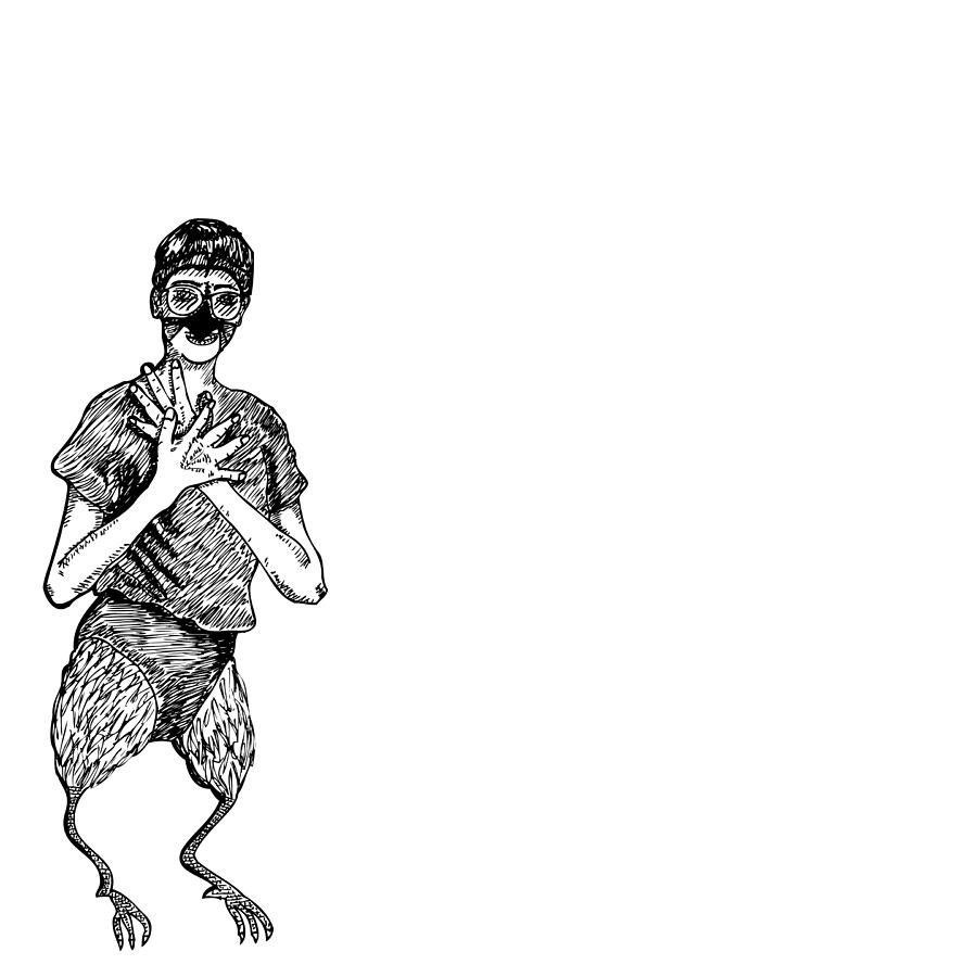 900x900 strange bird lady with spear fingers drawing - Spear Drawing