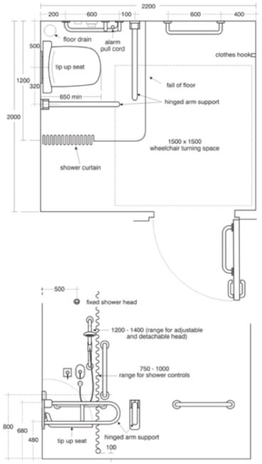 368x650 document m double assisted shower room specs drawing cubicle systems - Specs Drawing