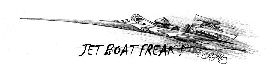 900x248 Jet Boat Freak Cartoon Print Drawing - Speed Boat Drawing