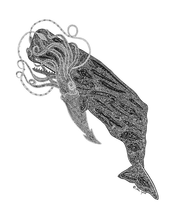 717x900 Sperm Whale And Squid Drawing - Sperm Drawing