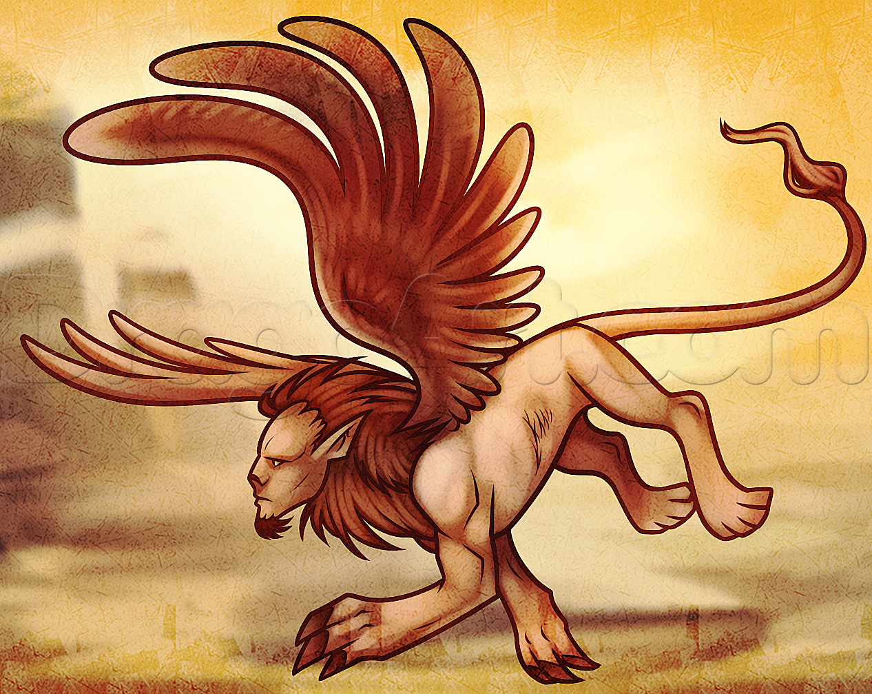 1266x1007 Easy Sphinx Drawing Lesson, Step - Sphinx Mythical Creature Drawing