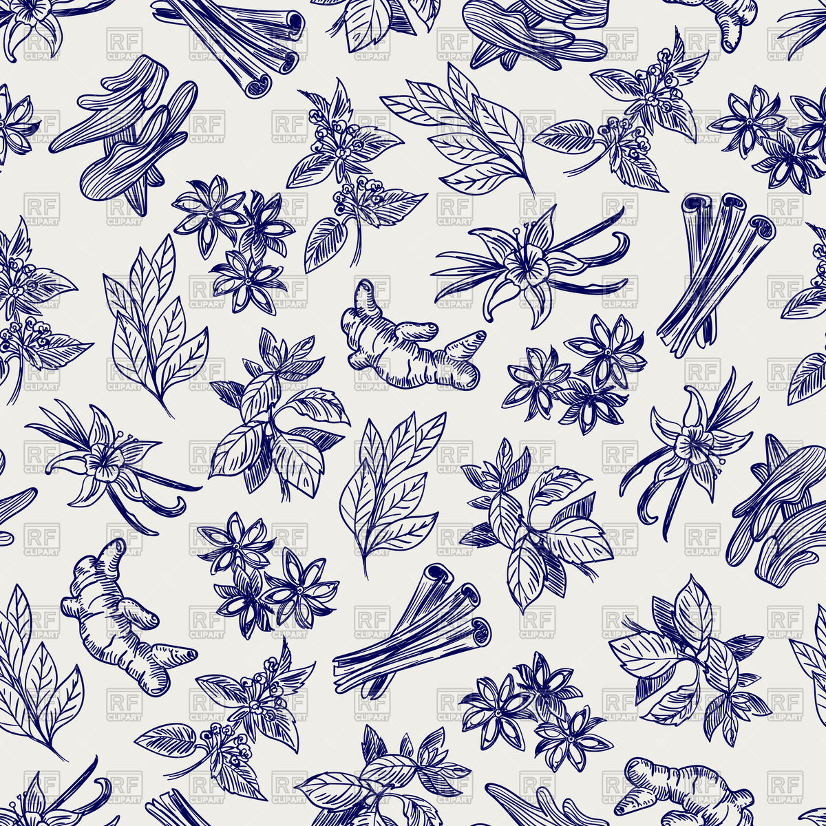 1200x1200 Hand Drawn Spice Ball Pen Drawing Seamless Pattern Vector Image - Spice Drawing