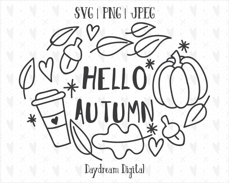 794x635 Hello Autumn Fall Cozy Hand Drawn Psl Pumpkin Spice Etsy - Spice Drawing