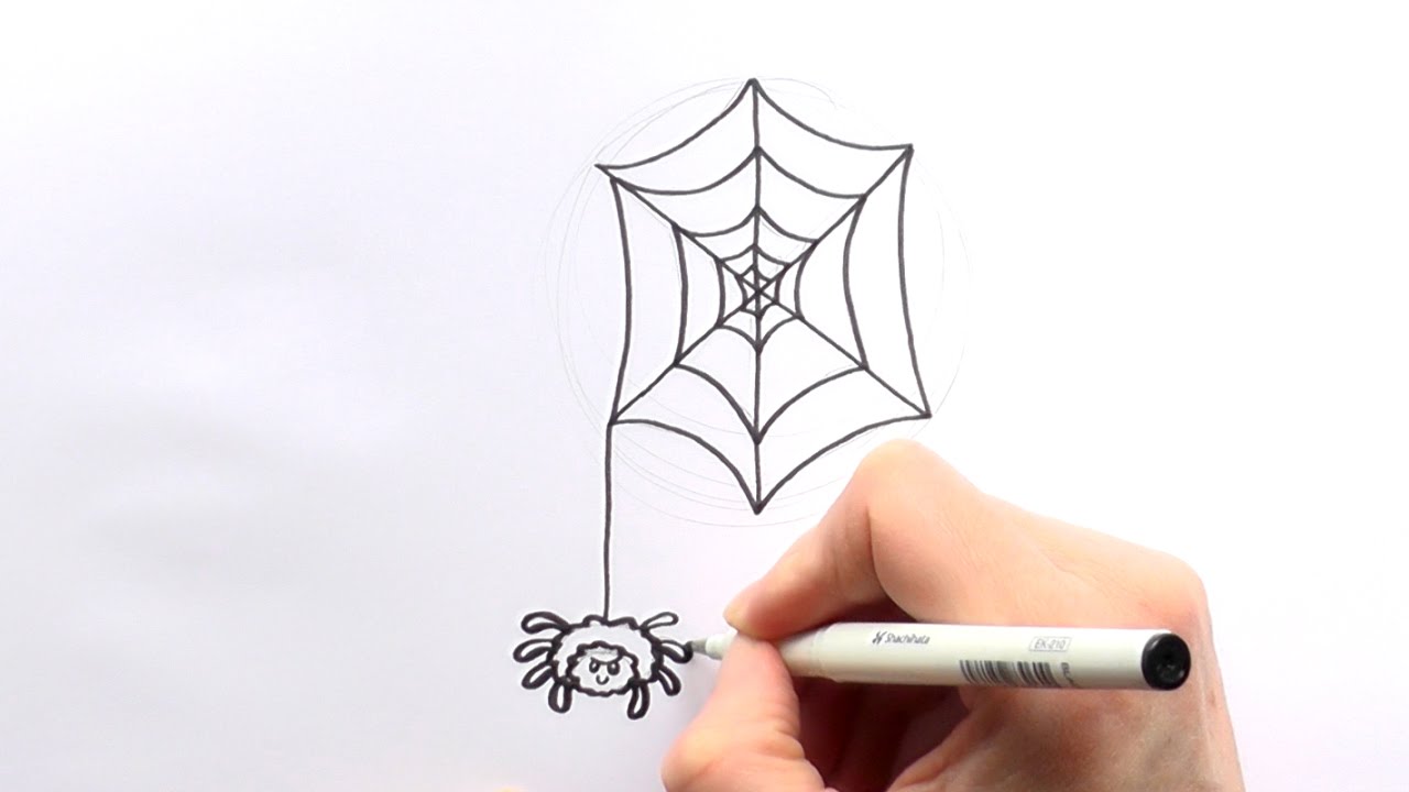1280x720 How To Draw A Cartoon Spider Hanging From A Web - Spider Cartoon Drawing