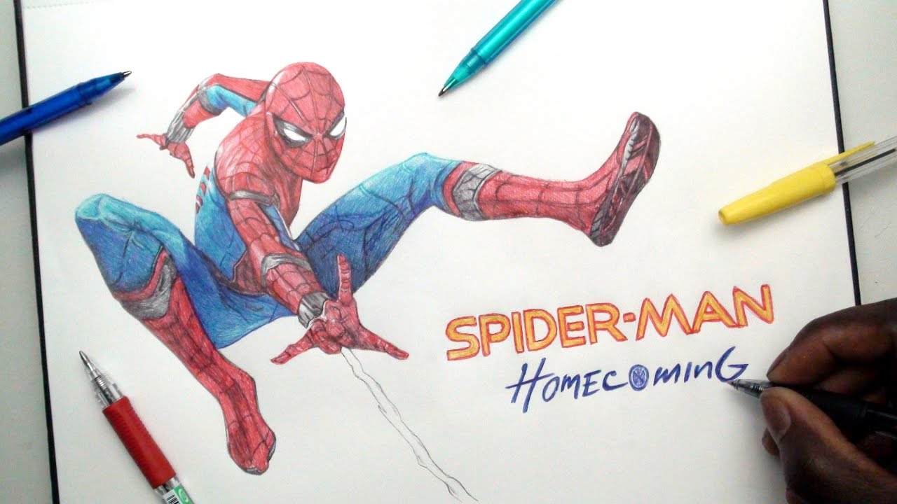 1280x720 spider man pen drawing - Spider Man Homecoming Drawing