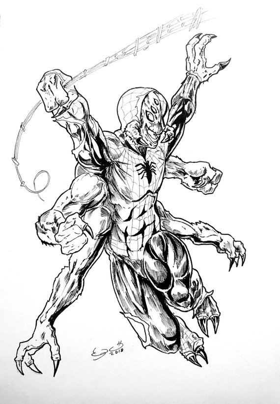 570x821 Man Spider From Spiderman Ink Drawing Etsy - Spider Man Ink Drawing