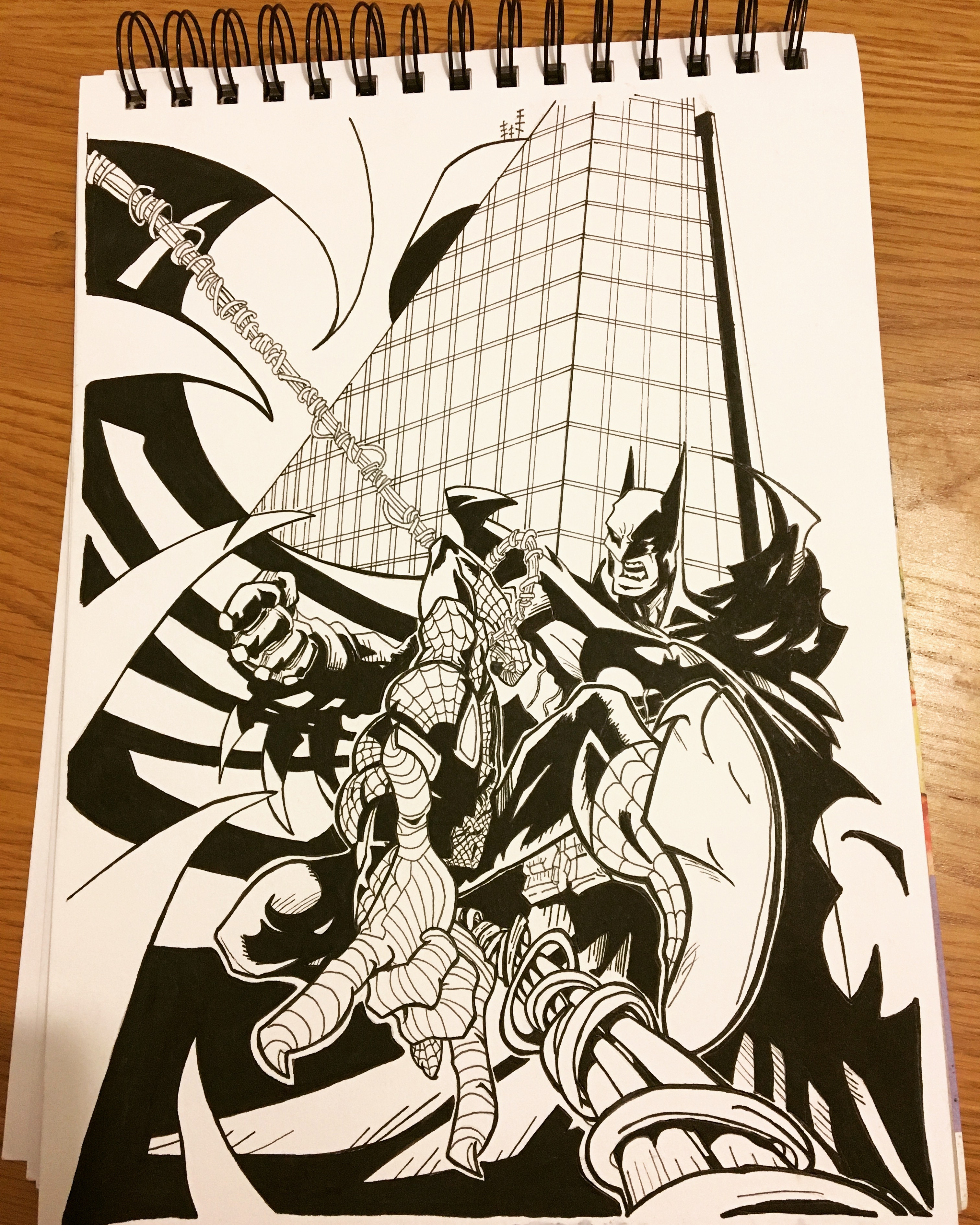 3024x3779 Batman And Spider Man Ink Drawing - Spider Man Ink Drawing