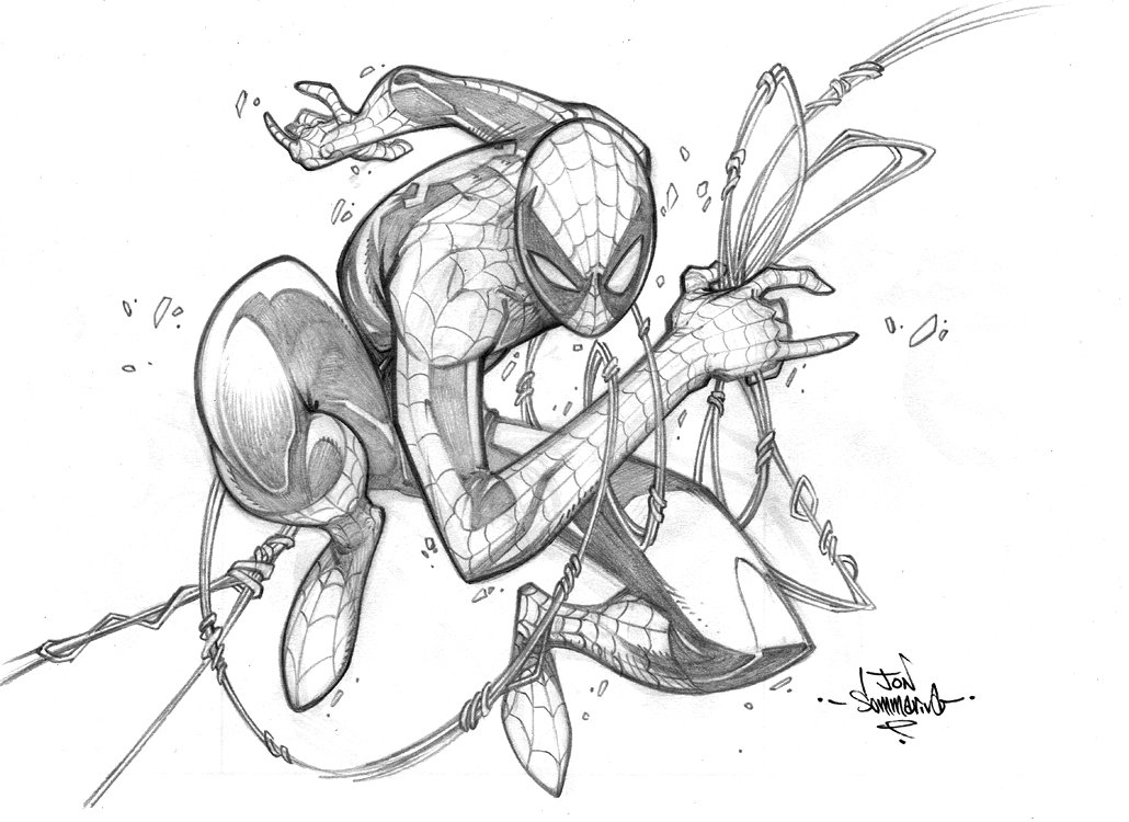 1030x750 Original Art Spider Man Pencil Sketch The Red J Art Store - Spider Pencil Drawing
