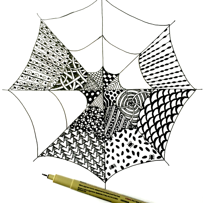 680x680 Easy Zentangle For Kids And Adults With Spiderwebs - Spider Web Drawing Easy
