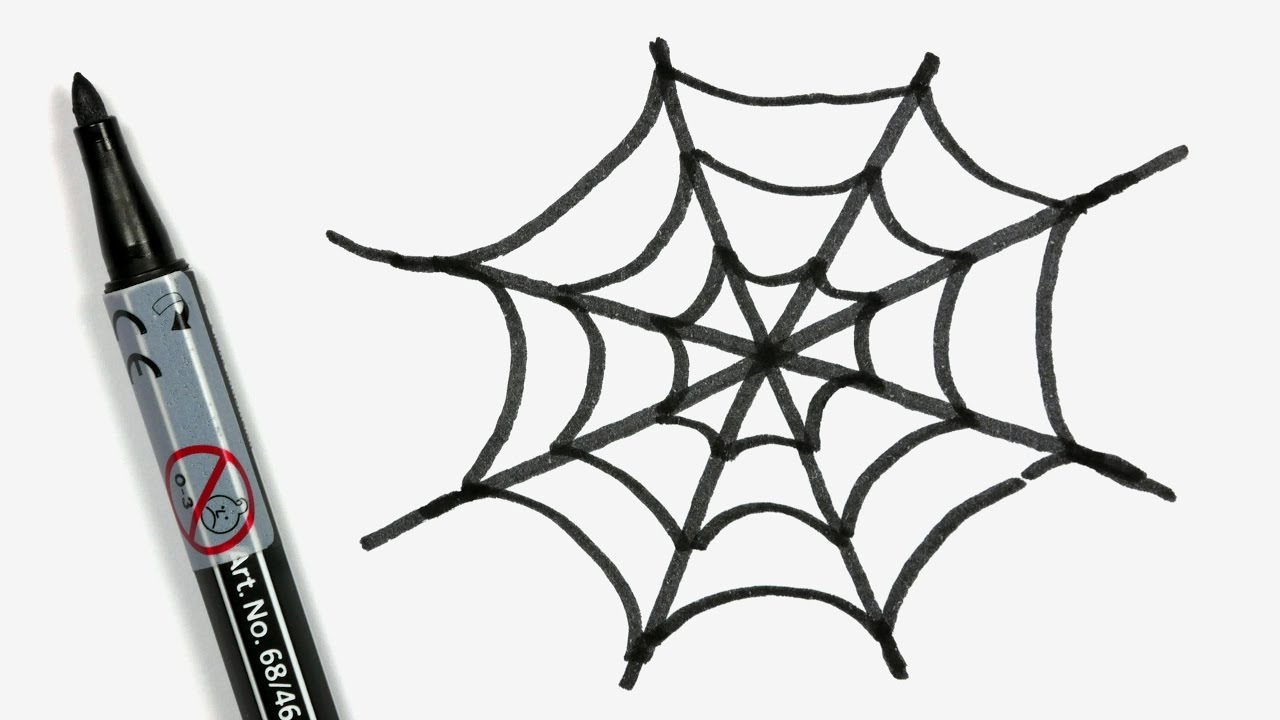 1280x720 How To Draw A Cartoon Halloween Spiderweb - Spider Web Drawing Easy