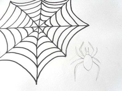 400x301 Draw A Spiderweb And Spider For Halloween - Spider Web Drawing Easy