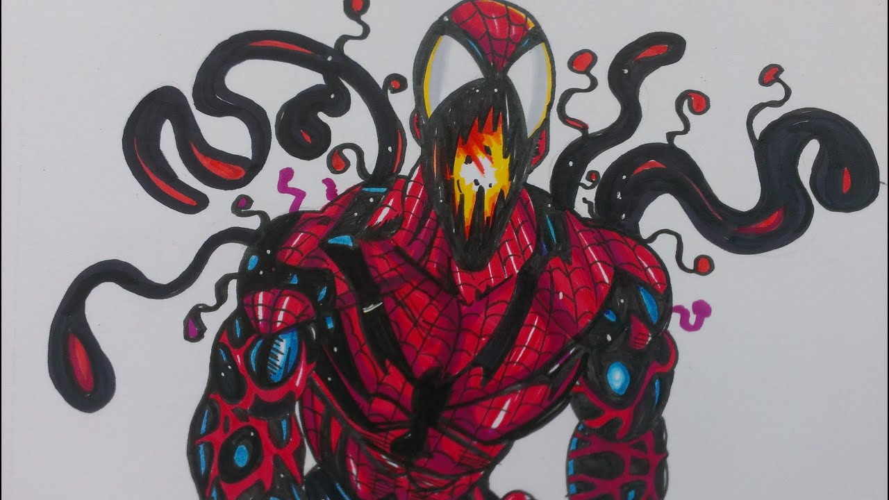 1280x720 drawing carnage spiderman from the amazing spiderman, marvel - Spiderman Comic Drawing