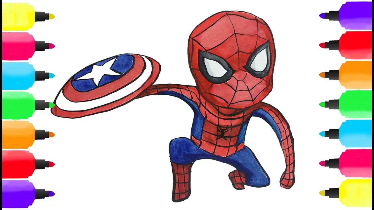 1280x720 How To Draw Color Spiderman Captain America's Shield Coloring - Spiderman Drawing Color