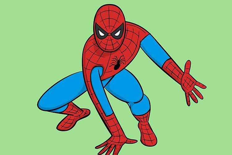 750x500 How To Draw Spiderman In Action, For Kids, Homecoming And Face - Spiderman Drawing Color