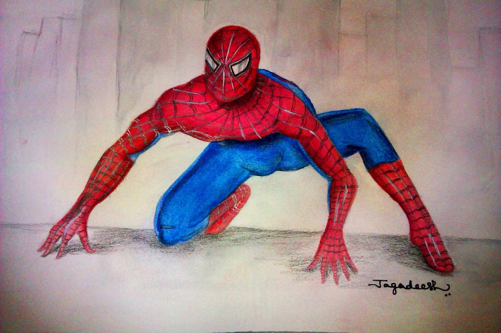1600x1066 Jagadeesh Sharma Paintings My New Drawing Spiderman Using Poster - Spiderman Drawing Color