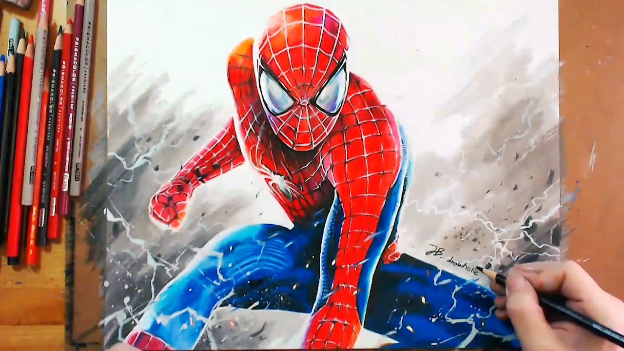 1280x720 Speed Drawing Spider Man Using Colored Pencil - Spiderman Drawing Color