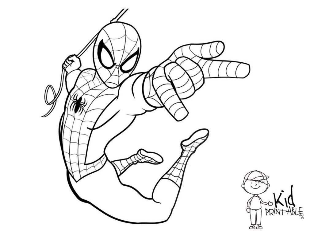 1024x768 Cute Spiderman Cartoon Coloring Pages For Kids To Print R Pictures - Spiderman Drawing For Kids