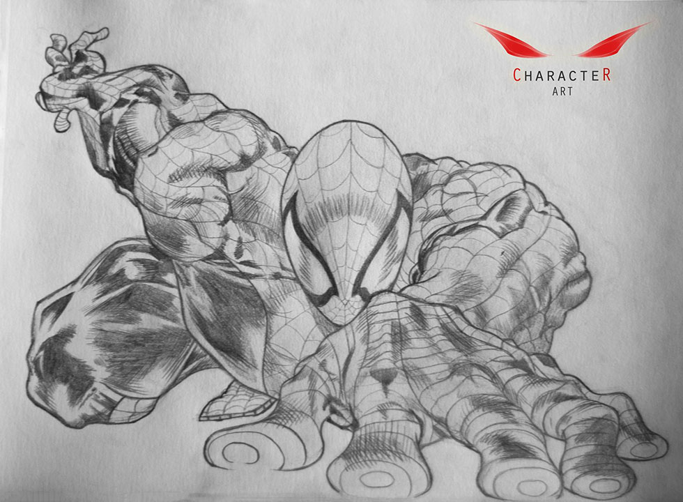 980x720 Drawn Spider Man Pencil - Spiderman Drawing Pencil