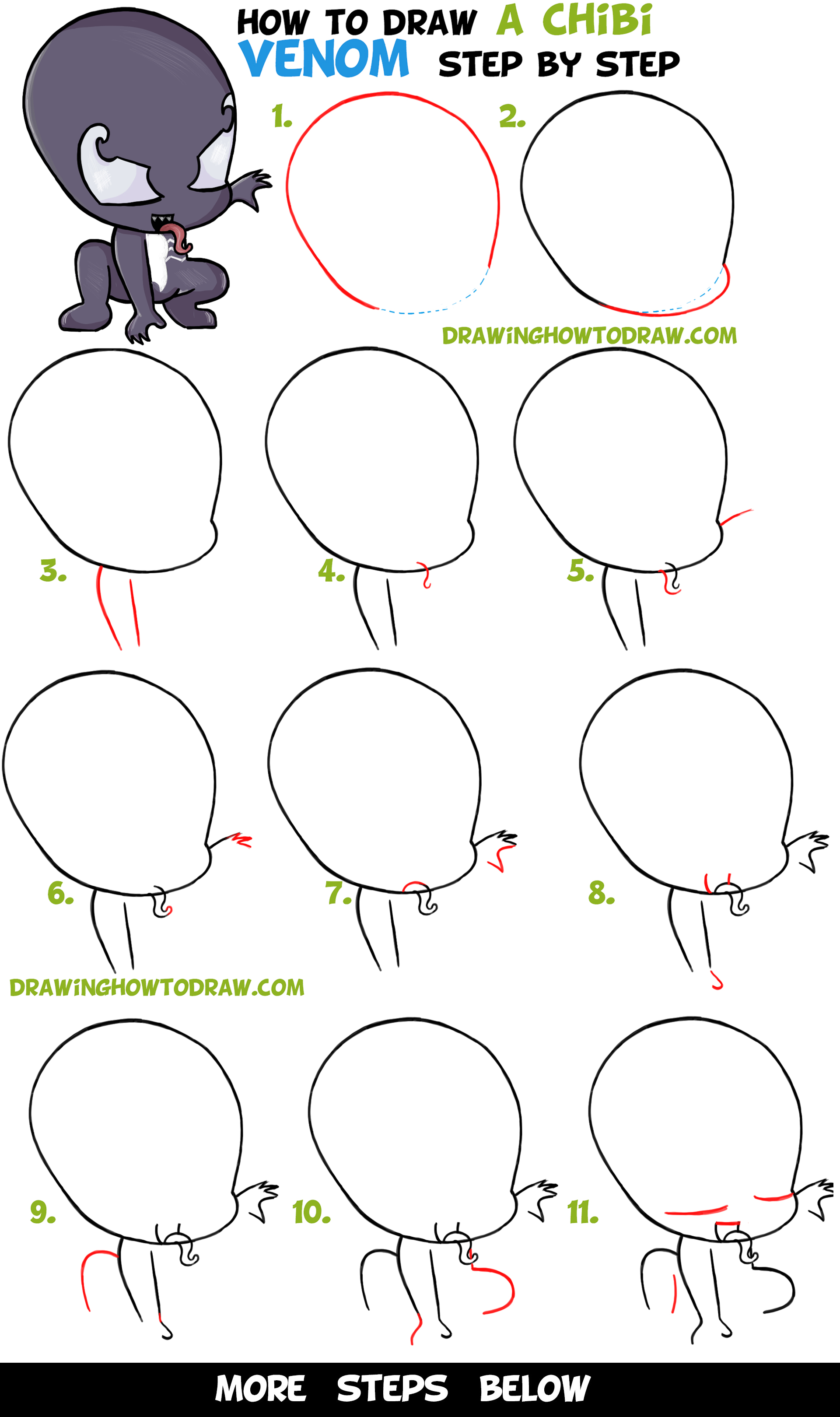 1920x3238 How To Draw Chibi Cute Venom From Marvel + Spiderman - Spiderman Drawing Step By Step