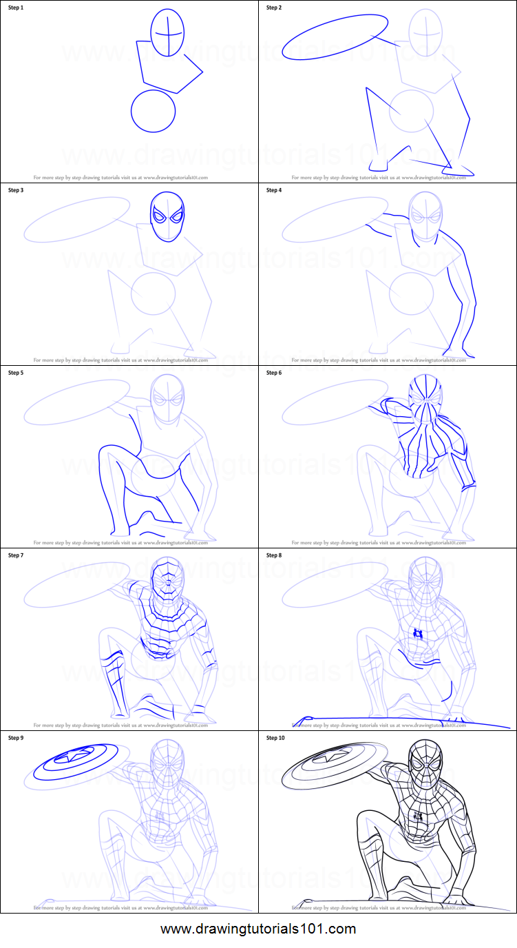 751x1376 How To Draw Spiderman From Captain America Civil War Printable - Spiderman Drawing Step By Step