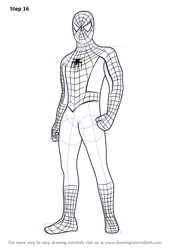 598x844 Learn How To Draw Spiderman Standing - Spiderman Drawing Step By Step