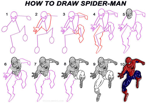 500x354 How To Draw Spiderman Step - Spiderman Drawing Step By Step
