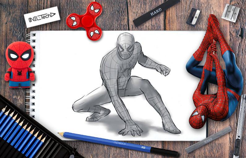795x510 how to draw spider man from avengers infinity war step - Spiderman Drawing Tutorial