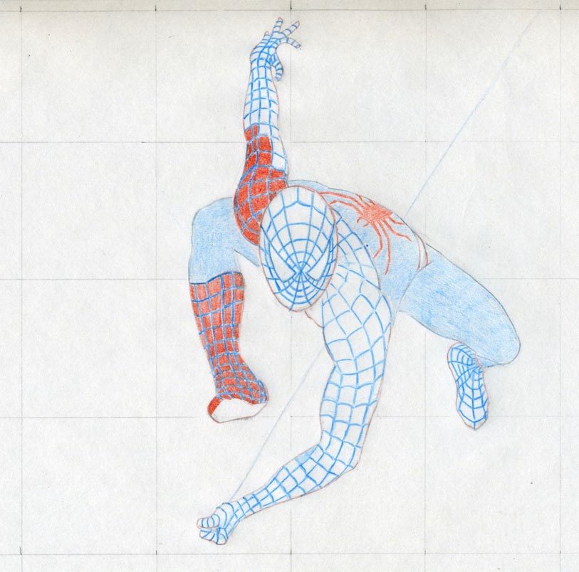 813x804 Draw Spiderman In Action - Spiderman Face Drawing