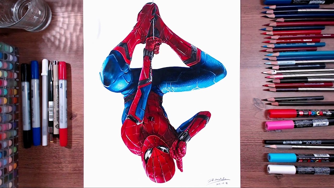 1280x720 Spider Man Homecoming - Spiderman Hanging Upside Down Drawing