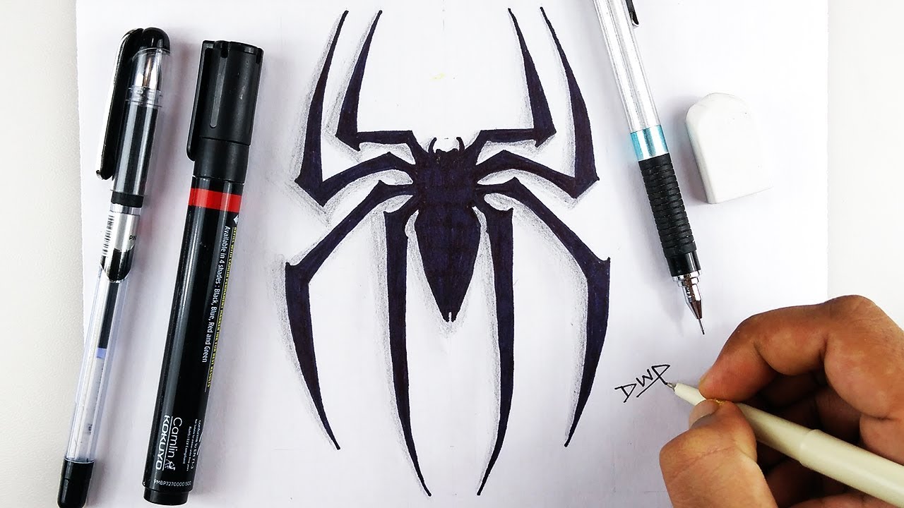 1280x720 how to draw the spiderman logo step - Spiderman Logo Drawing