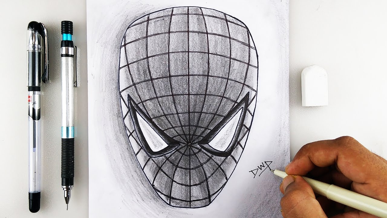 1280x720 How To Draw Spiderman Maskfacehead Step - Spiderman Mask Drawing