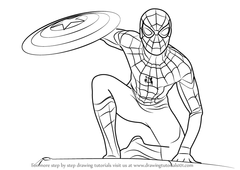 800x566 Spiderman Drawing Captain America For Free Download - Spiderman Outline Drawing