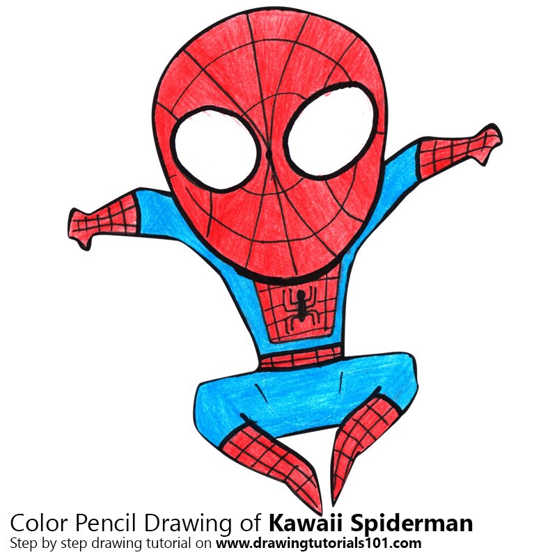 800x800 Kawaii Spiderman Colored Pencils - Spiderman Pencil Drawing