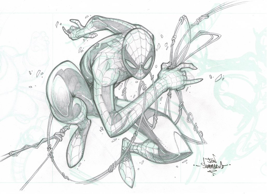 1030x750 Original Art Spider Man Pencil Sketch The Red J Art Store - Spiderman Pencil Drawing