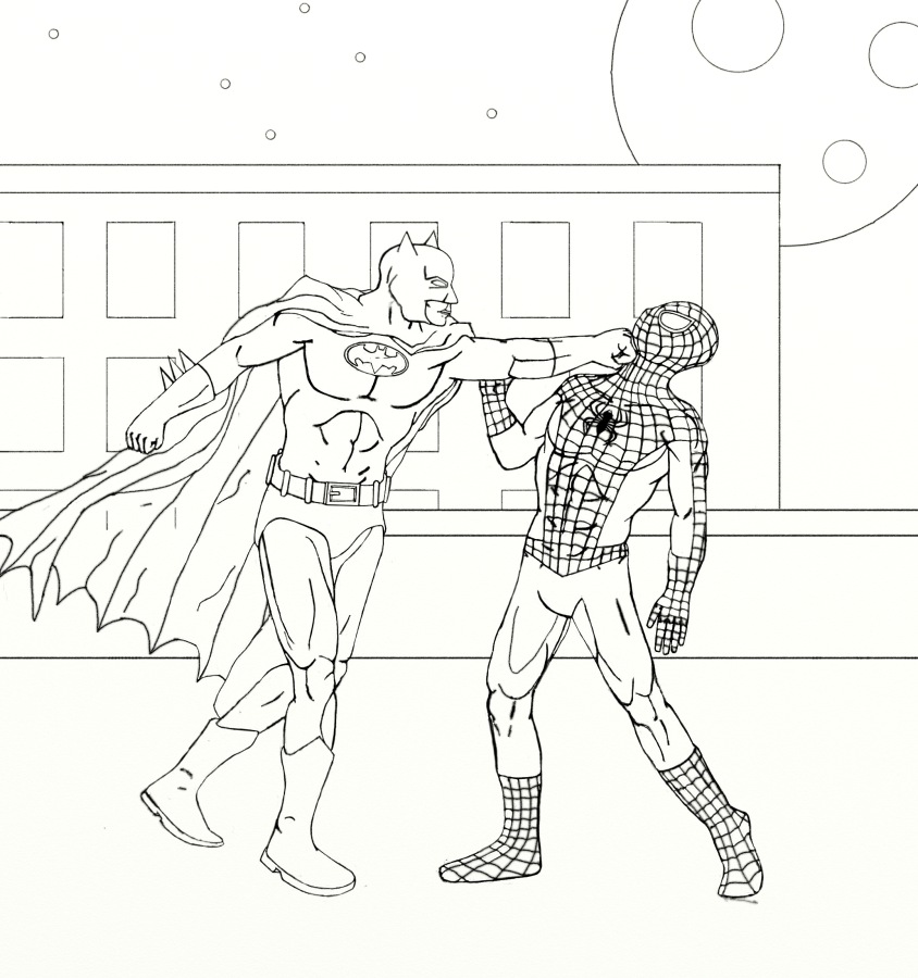 844x900 Spider Man Worlds On Paper - Spiderman Vs Batman Drawing