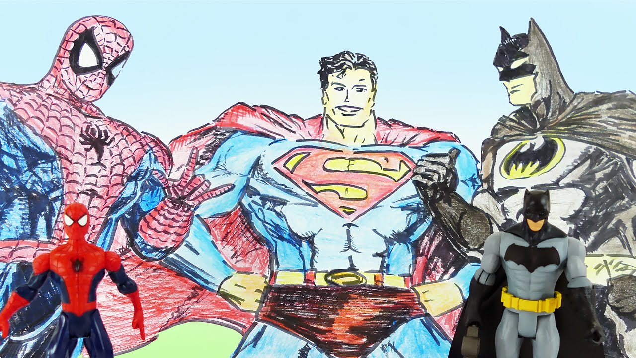 1280x720 Superheroes Spiderman Superman V Batman Drawing And Toys - Spiderman Vs Batman Drawing