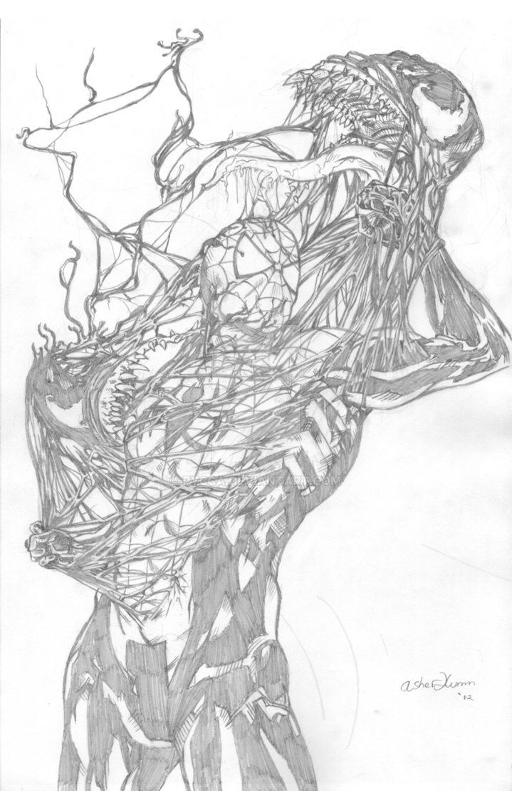 719x1110 Spiderman Vs Venom Pencils - Spiderman Vs Venom Drawing
