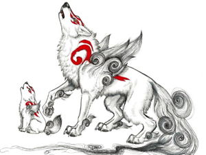 300x225 Okami Wolf Spirit Japanese Drawing Art Wall Print Poster Ebay - Spirit Wolf Drawing
