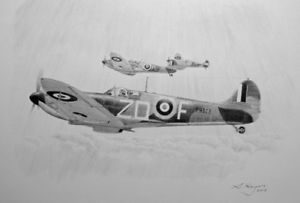 300x203 original aviation art spitfire mk pencil drawing, original - Spitfire Drawing