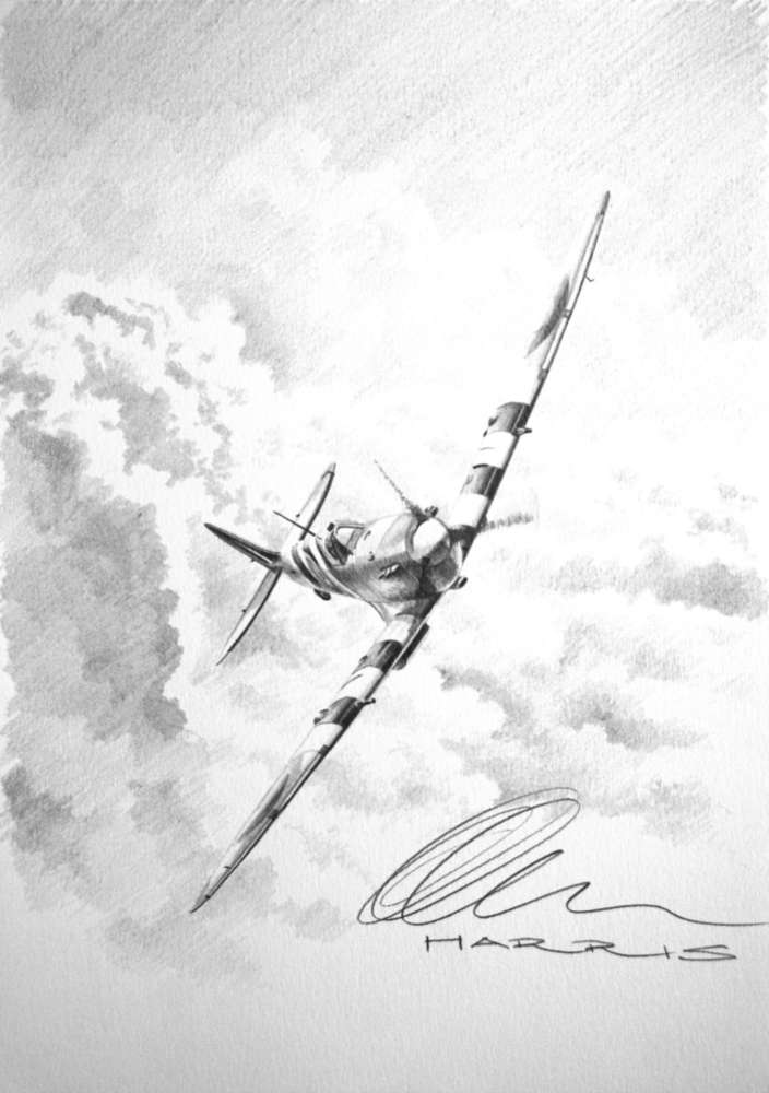 704x1000 original spitfire pencil drawing with genuine wwii raf brass cap - Spitfire Drawing