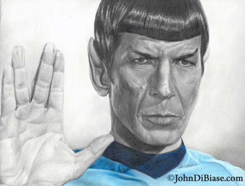 794x604 Drawing Print Of Leonard Nimoy As Spock In Star Trek Etsy - Spock Drawing