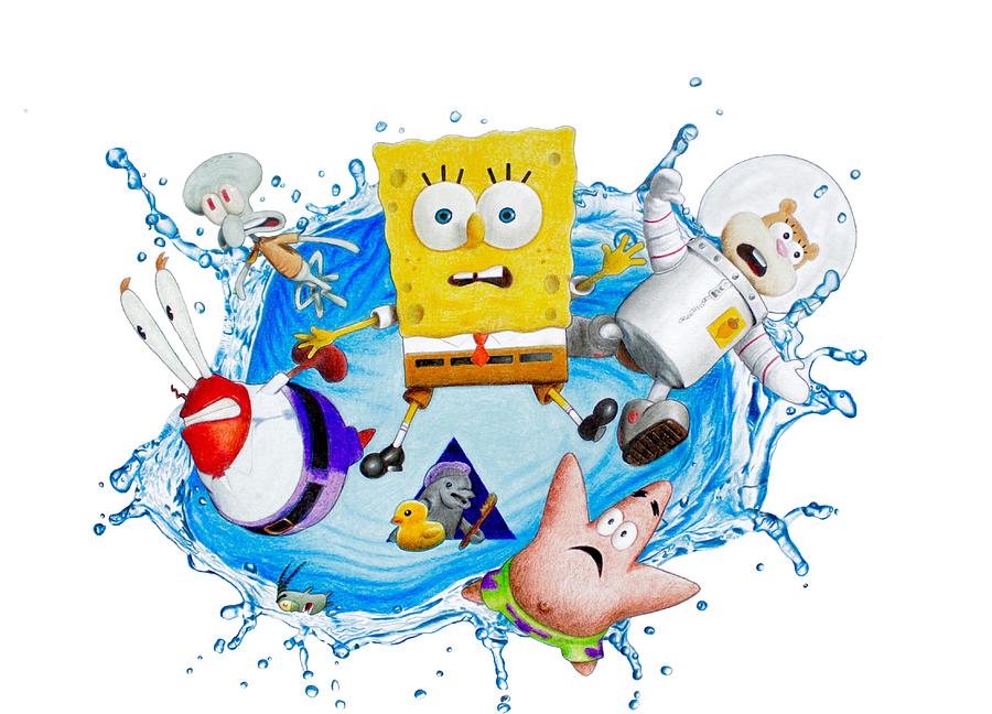 900x648 sponge out of water drawing mixed media - Sponge Drawing