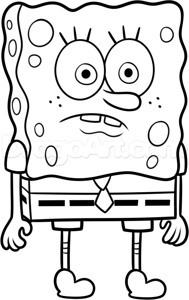 607x960 How To Draw Spongebob, Step - Spongebob Cartoon Drawing