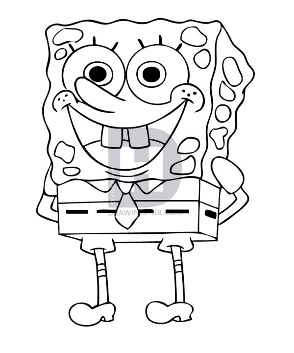 600x720 How To Draw Spongebob, Step - Spongebob Drawing