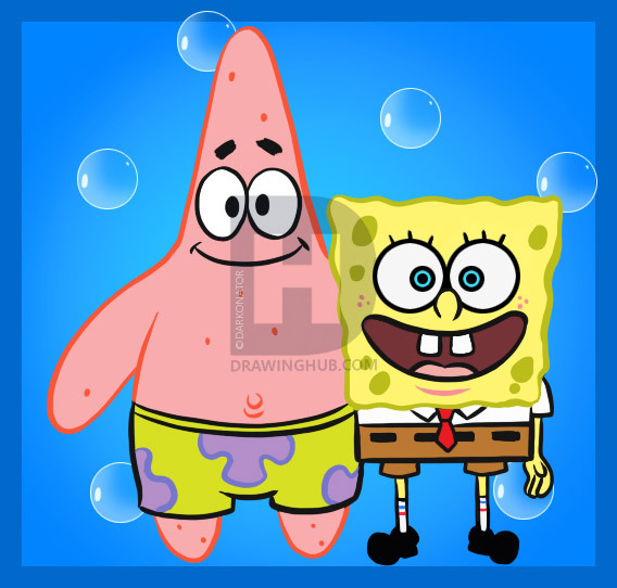 568x542 How To Draw Spongebob And Patrick, Step - Spongebob Drawing Step By Step